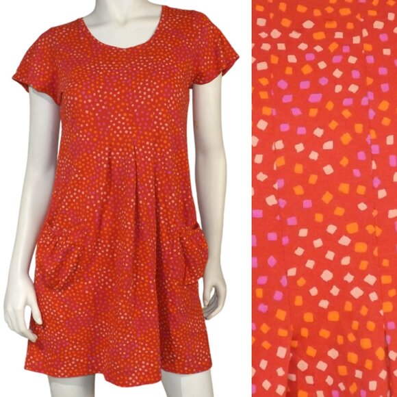 GUDRUN SJODEN Dress, S, Red, Square polka dots, Cotton, Pockets, Short sleeves - Picture 1 of 16